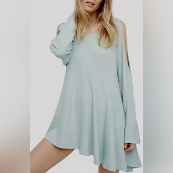 Free People Tops - Free People Womens Clear Skies Cold Shoulder Tunic Dress SZ M Mint Blue